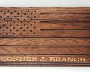 Custom laser engraved American flag wooden plaque with personalized name
