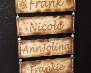 Custom laser etched rustic wood hanging family name signs